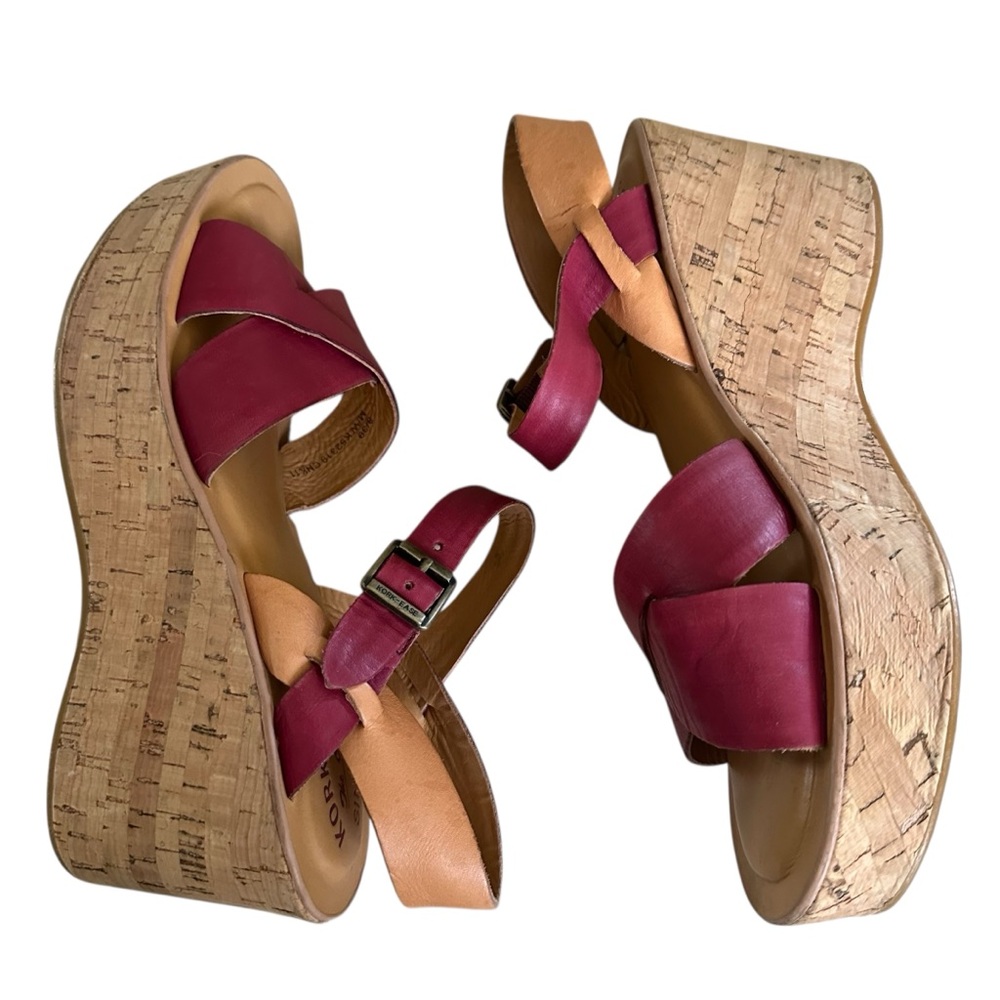 Kork-Ease Women's Pink/Berry Leather Cork Platform Sandals - Picture 6 of 15